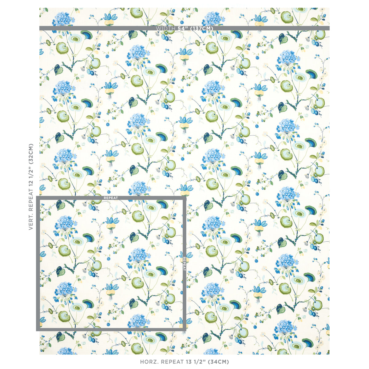 Schumacher Vasily Linen Green And Blue Fabric - Eade's Wallpaper