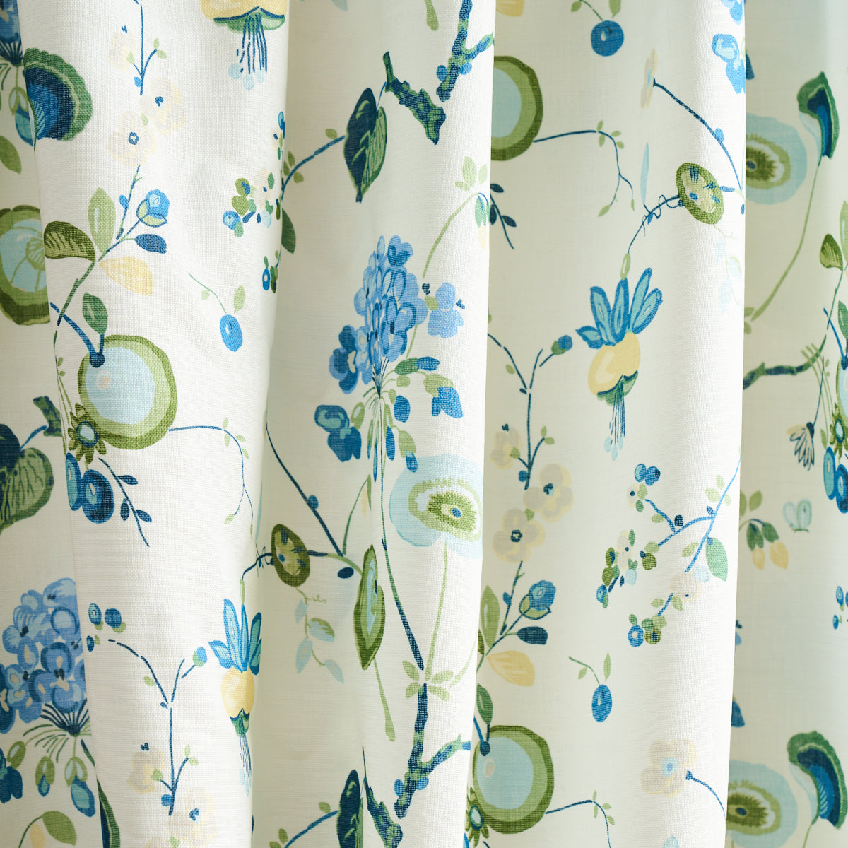 Schumacher Vasily Linen Green And Blue Fabric - Eade's Wallpaper