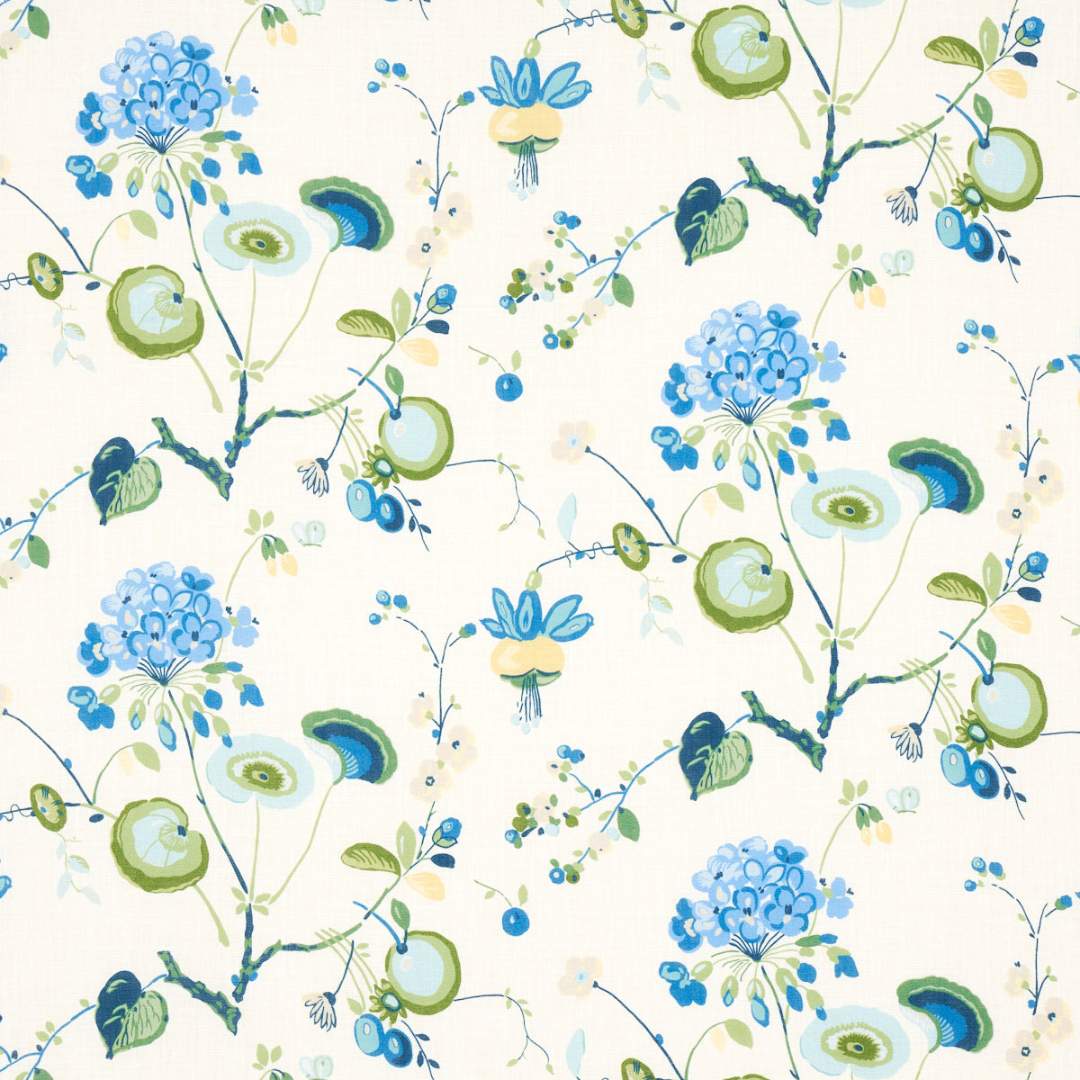 Schumacher Vasily Linen Green And Blue Fabric - Eade's Wallpaper