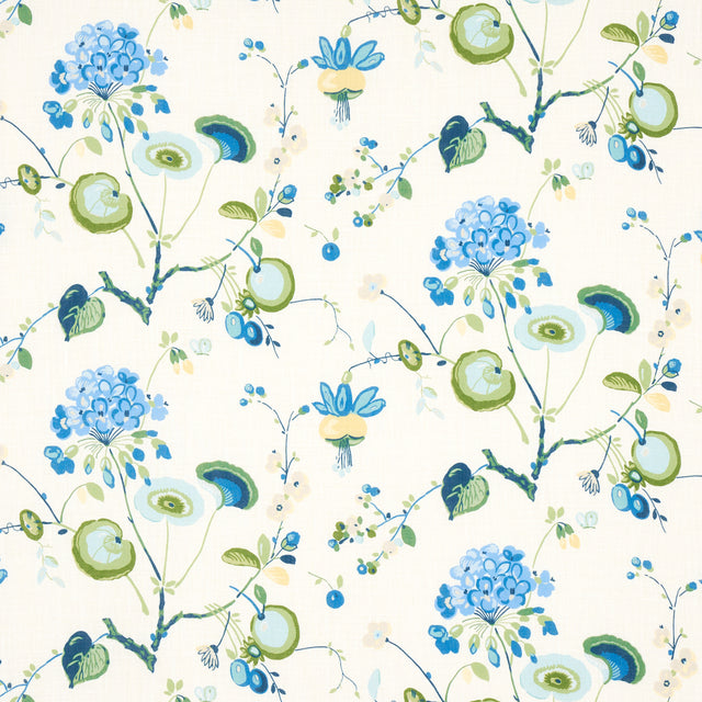 Schumacher Vasily Linen Green And Blue Fabric - Eade's Wallpaper