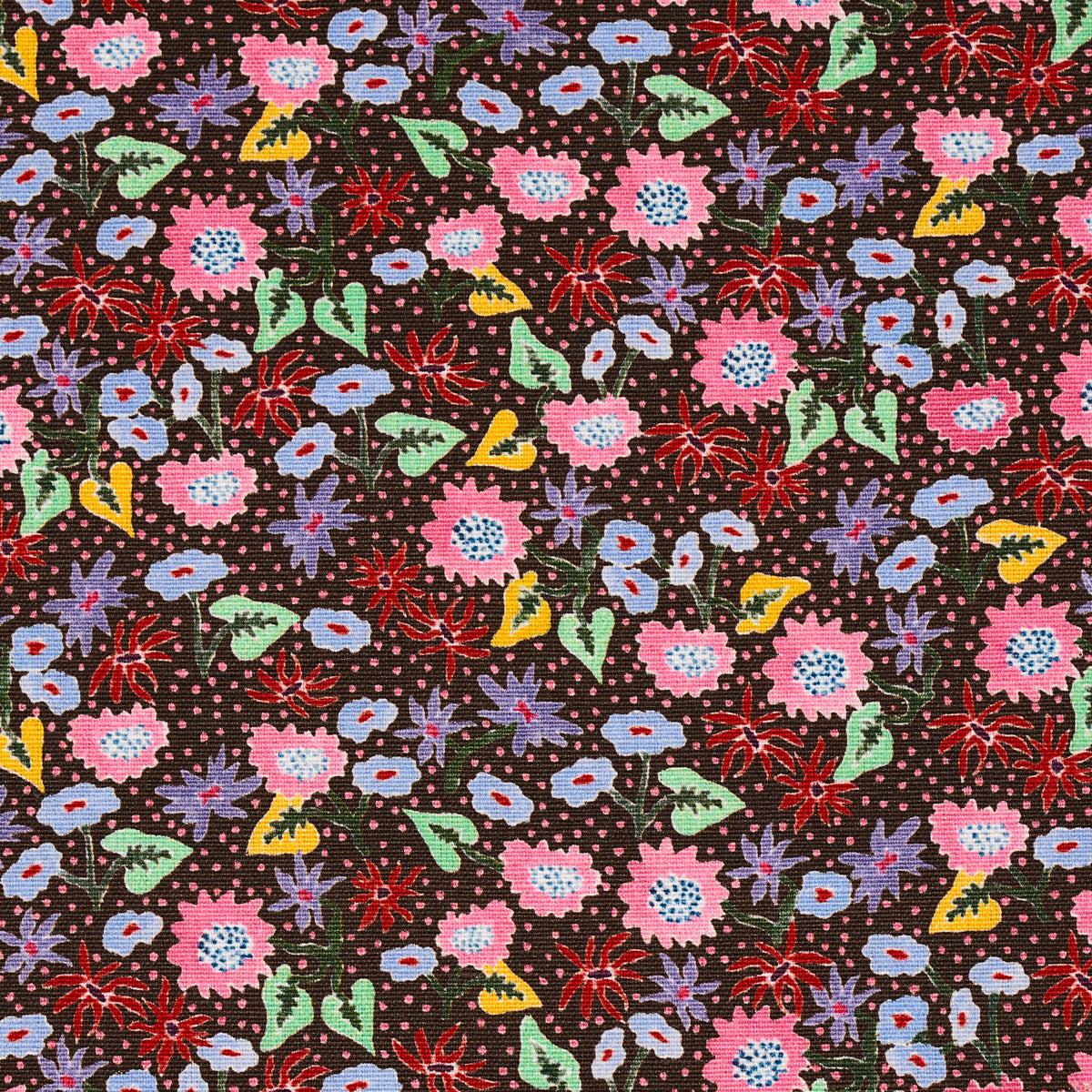 Schumacher Calico Multi On Brown Fabric