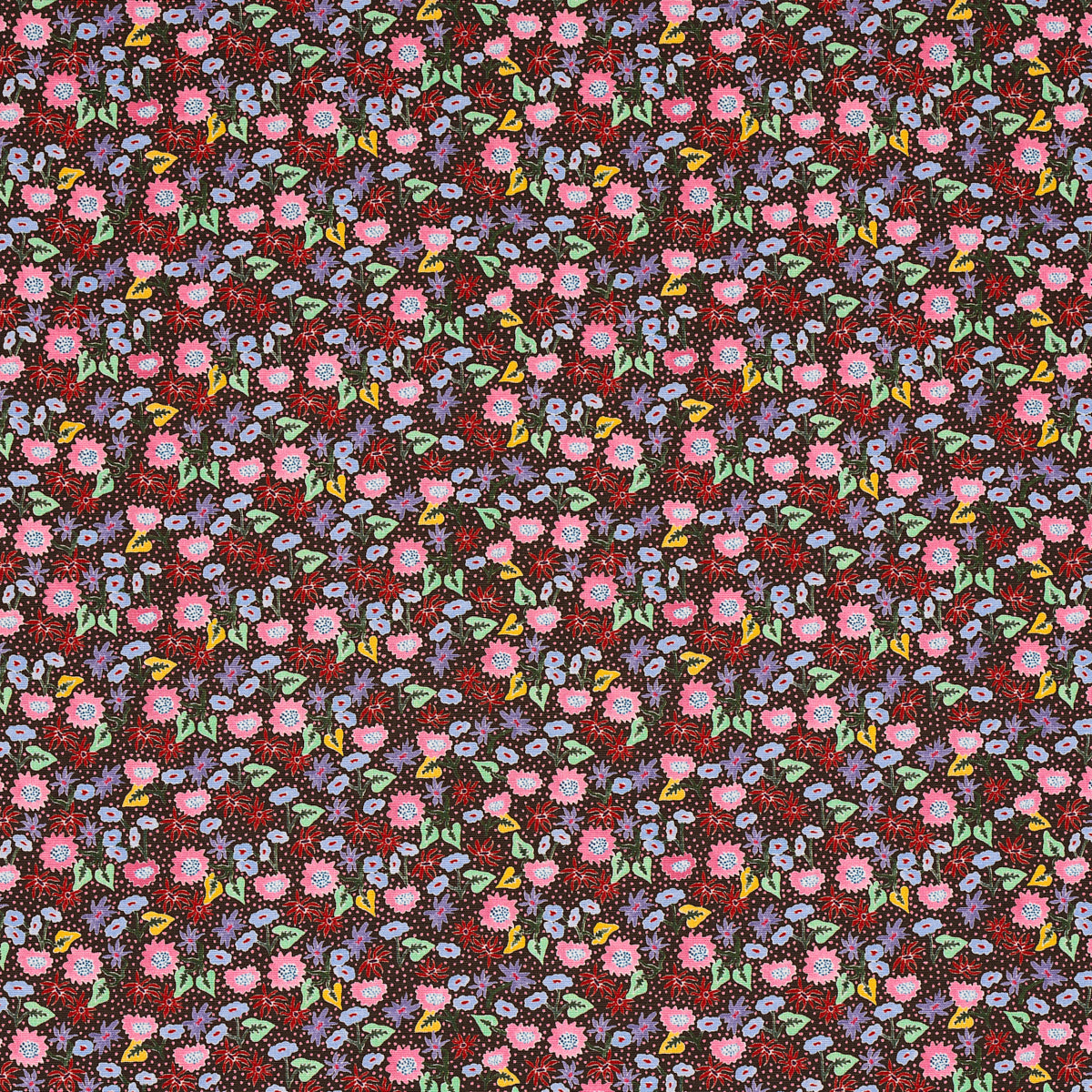 Schumacher Calico Multi On Brown Fabric