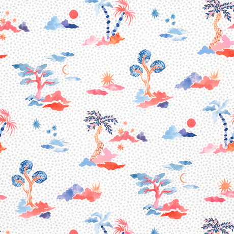 Schumacher Valletta Sky And Pink Fabric - Eade's Wallpaper