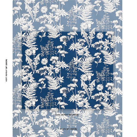 Schumacher Spring Floral Indoor/Outdoor Navy Fabric - Eade's Wallpaper