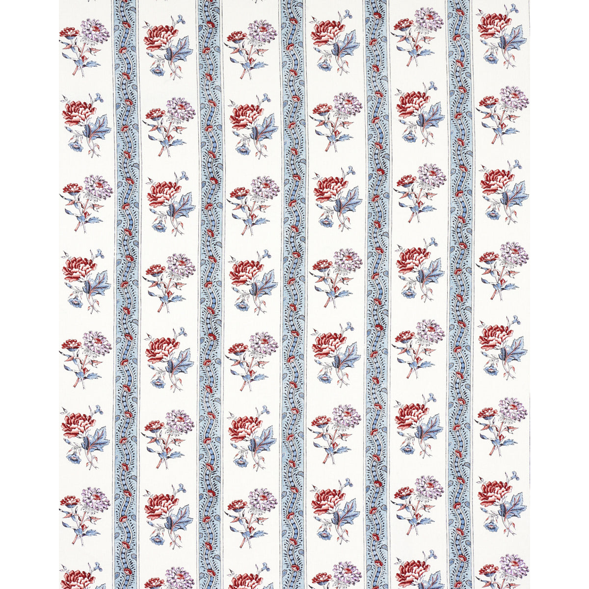 Schumacher Ariana Floral Stripe Pearlware Blue Fabric