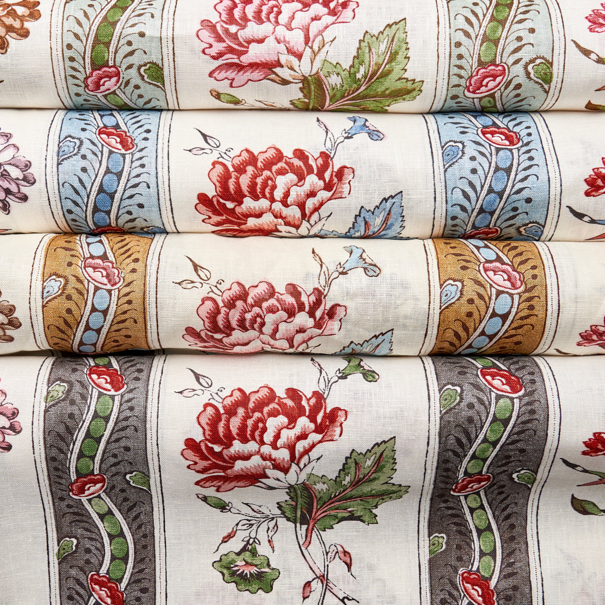 Schumacher Ariana Floral Stripe Famille Rose Fabric