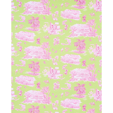 Schumacher Toussaint Toile Pink & Green Fabric - Eade's Wallpaper