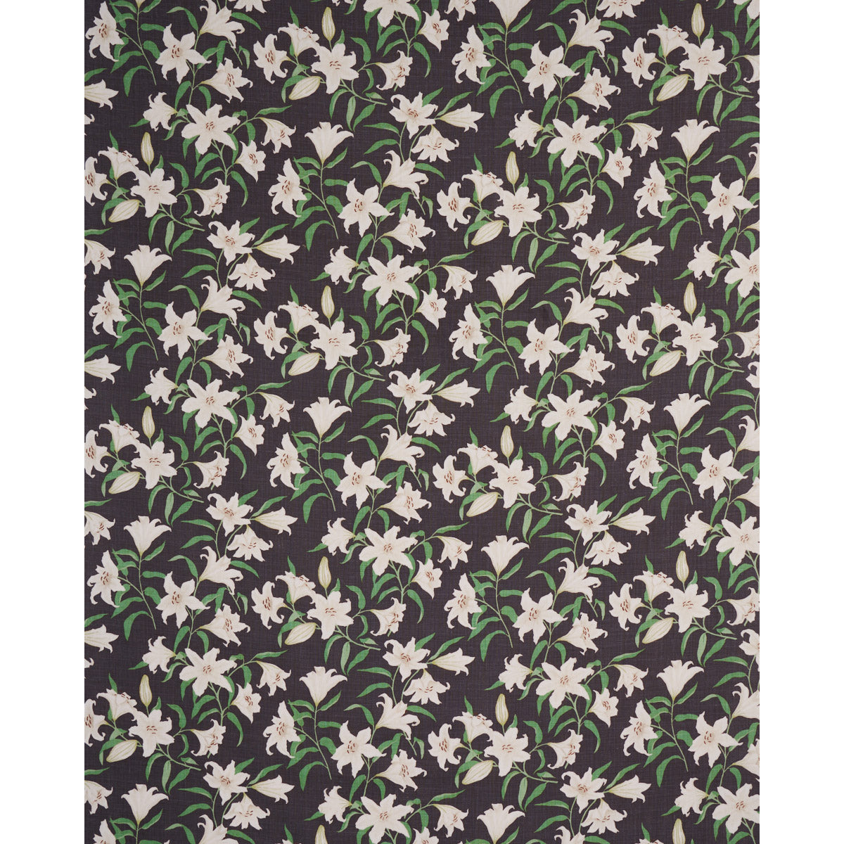 Schumacher Scattered Lilies Charcoal Fabric - Eade's Wallpaper