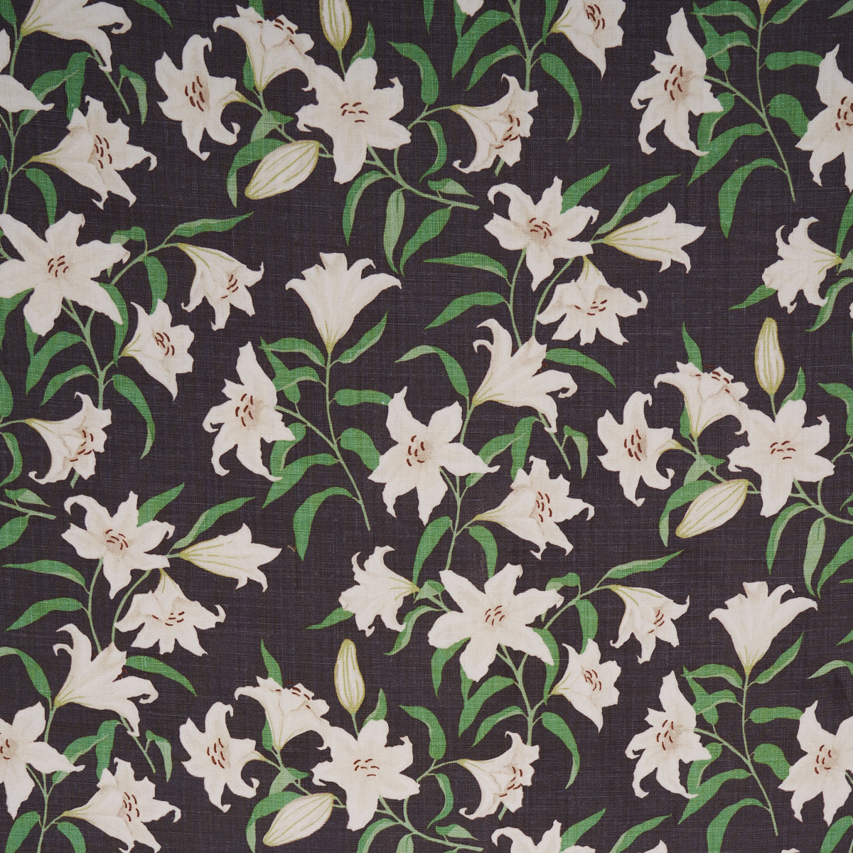 Schumacher Scattered Lilies Charcoal Fabric - Eade's Wallpaper