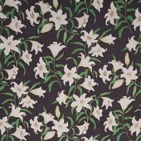 Schumacher Scattered Lilies Charcoal Fabric - Eade's Wallpaper