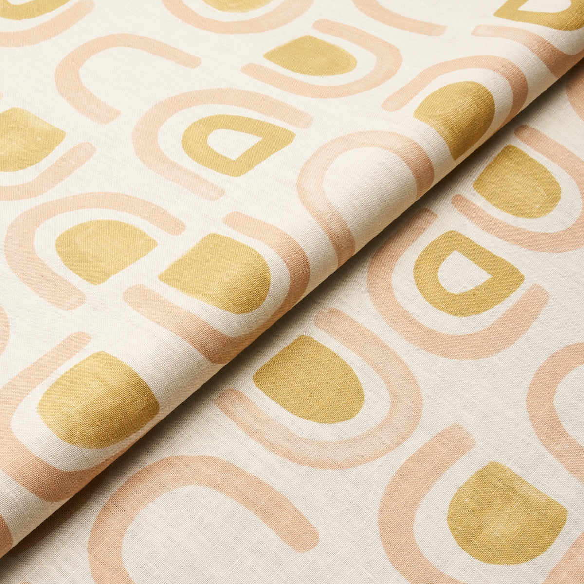 Schumacher Threshold Printed Linen Salt & Ochre Fabric - Eade's Wallpaper