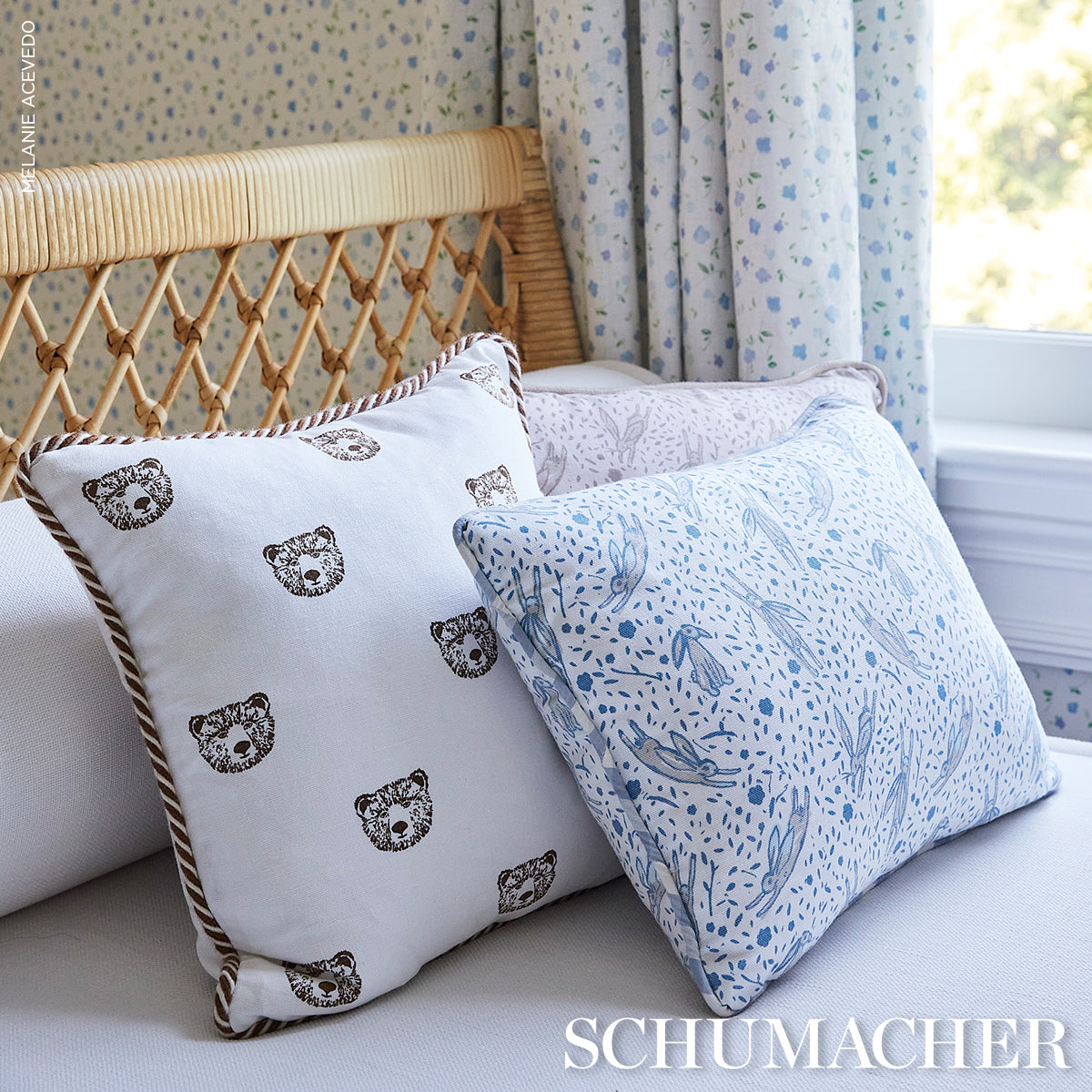 Schumacher Rabbit High Performance Print Blush Fabric - Eade's Wallpaper