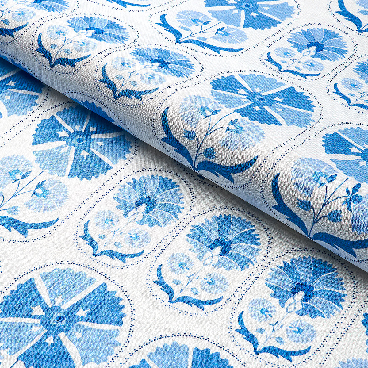 Schumacher Anjuna Floral Linen Print Porcelain Fabric