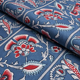 Schumacher Marielle Vine Denim & Red Fabric - Eade's Wallpaper