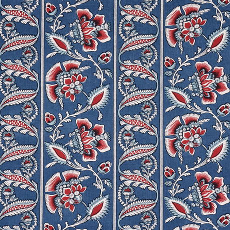 Schumacher Marielle Vine Denim & Red Fabric - Eade's Wallpaper