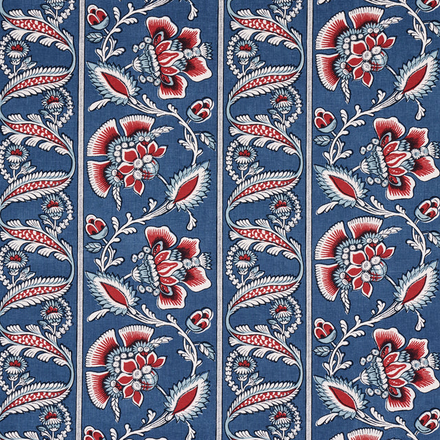 Schumacher Marielle Vine Denim & Red Fabric - Eade's Wallpaper