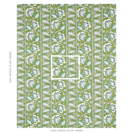 Schumacher Marielle Vine Green & Peacock Fabric - Eade's Wallpaper