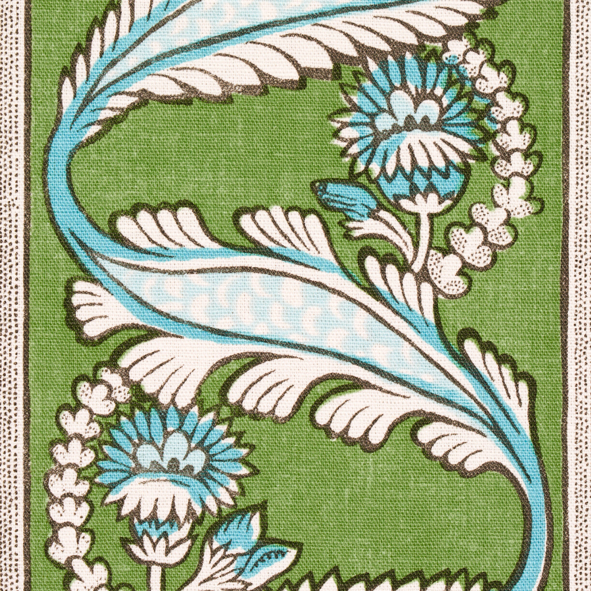 Schumacher Marielle Vine Green & Peacock Fabric - Eade's Wallpaper