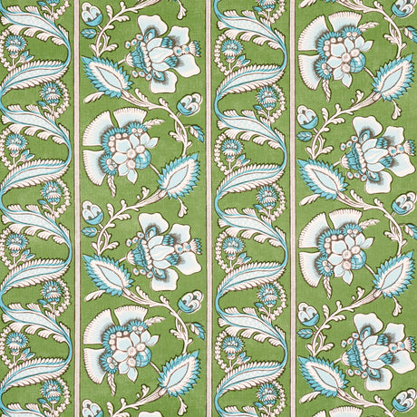 Schumacher Marielle Vine Green & Peacock Fabric - Eade's Wallpaper