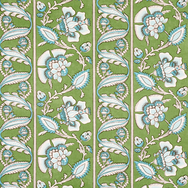 Schumacher Marielle Vine Green & Peacock Fabric - Eade's Wallpaper