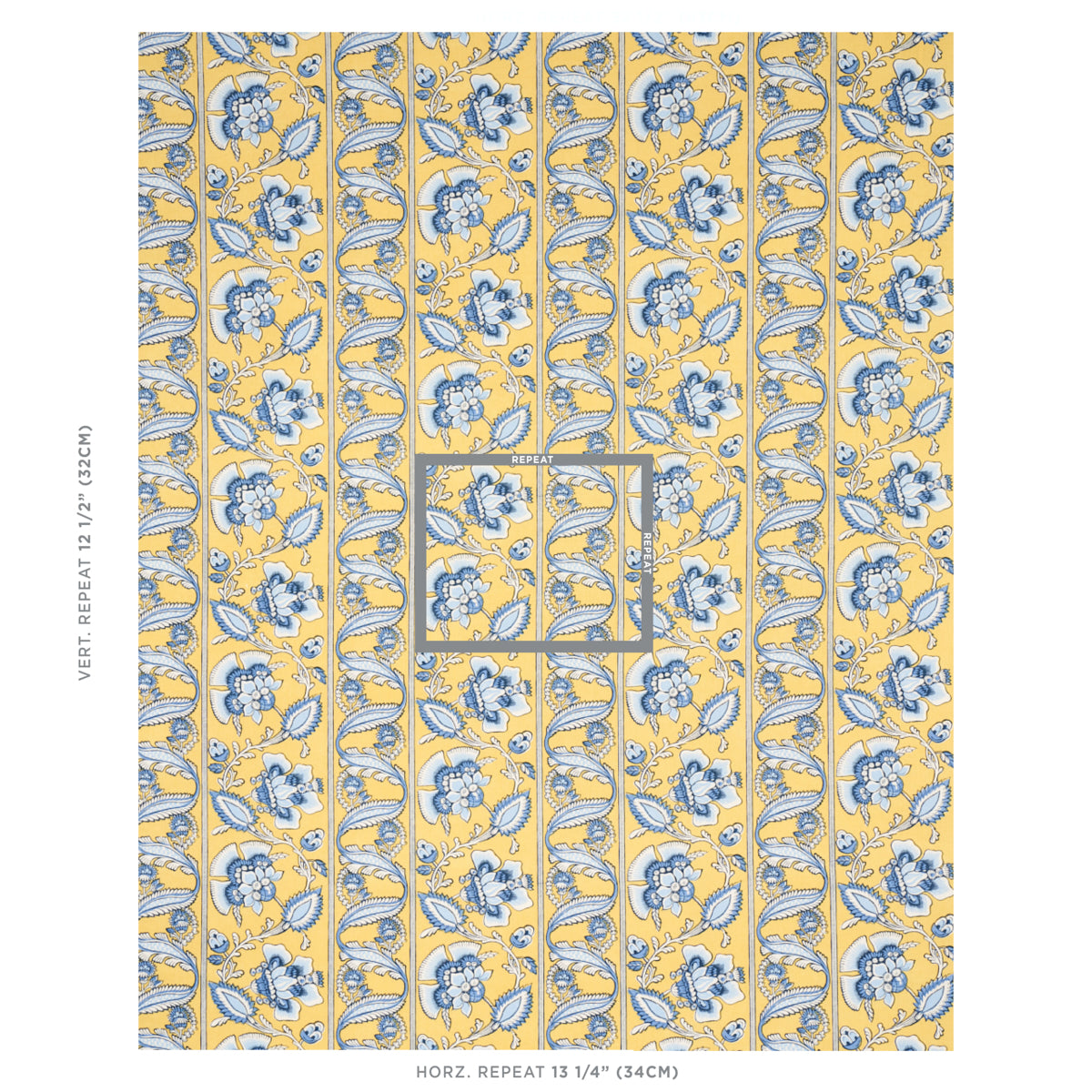 Schumacher Marielle Vine Yellow & Delft Fabric - Eade's Wallpaper