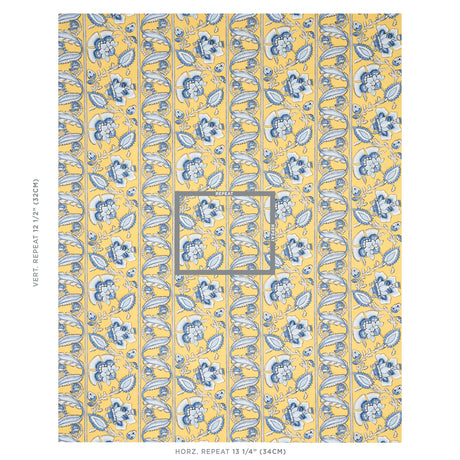 Schumacher Marielle Vine Yellow & Delft Fabric - Eade's Wallpaper