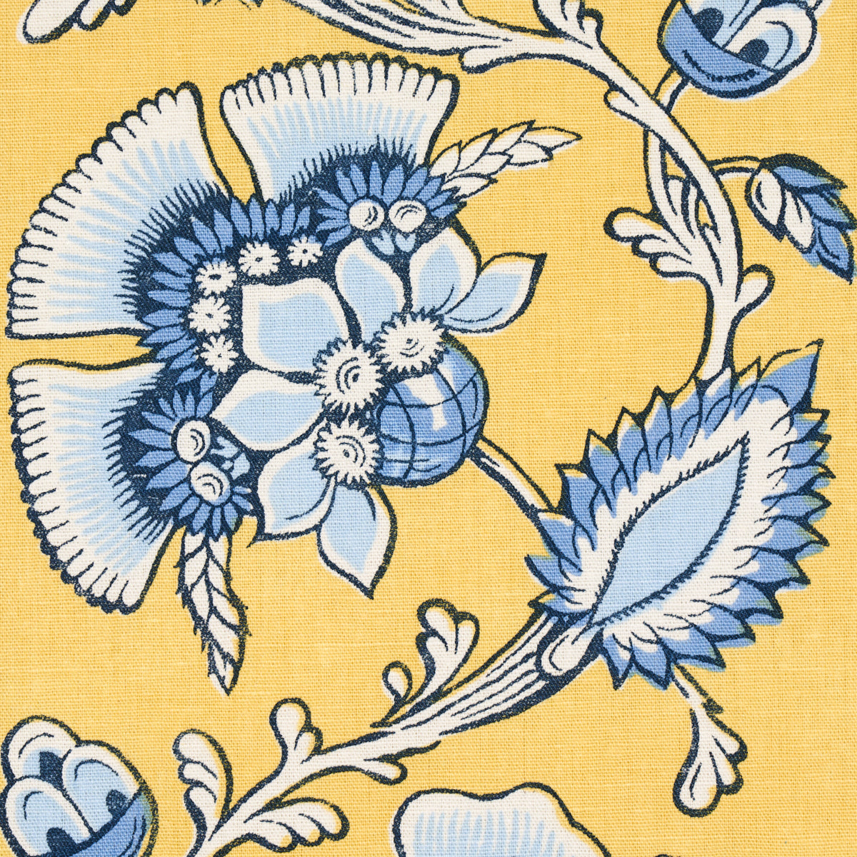 Schumacher Marielle Vine Yellow & Delft Fabric - Eade's Wallpaper