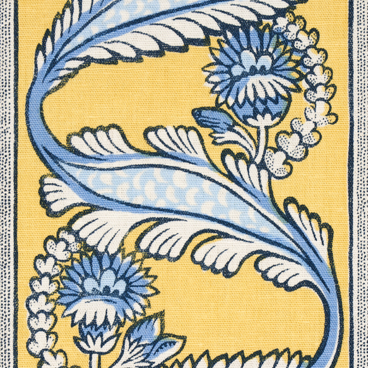 Schumacher Marielle Vine Yellow & Delft Fabric - Eade's Wallpaper