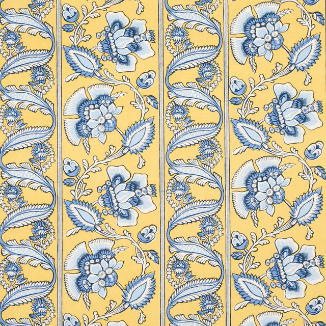 Schumacher Marielle Vine Yellow & Delft Fabric - Eade's Wallpaper