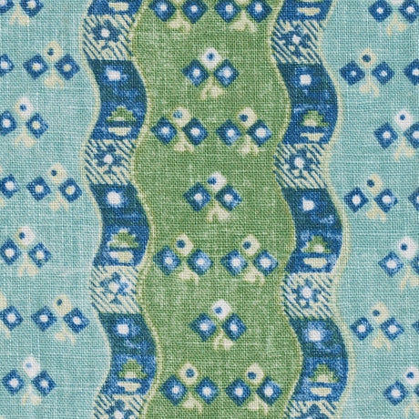 Schumacher Ottilie Stripe Green Fabric - Eade's Wallpaper