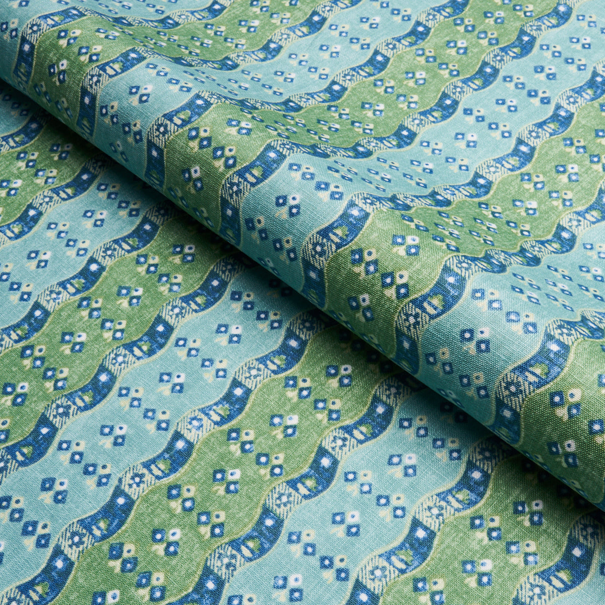 Schumacher Ottilie Stripe Green Fabric - Eade's Wallpaper