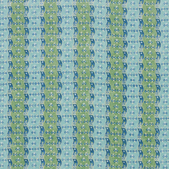 Schumacher Ottilie Stripe Green Fabric - Eade's Wallpaper