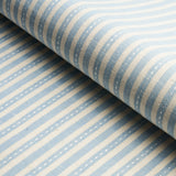 Schumacher Mathis Ticking Stripe Sky Fabric - Eade's Wallpaper