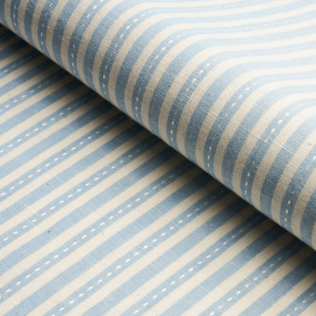 Schumacher Mathis Ticking Stripe Sky Fabric - Eade's Wallpaper