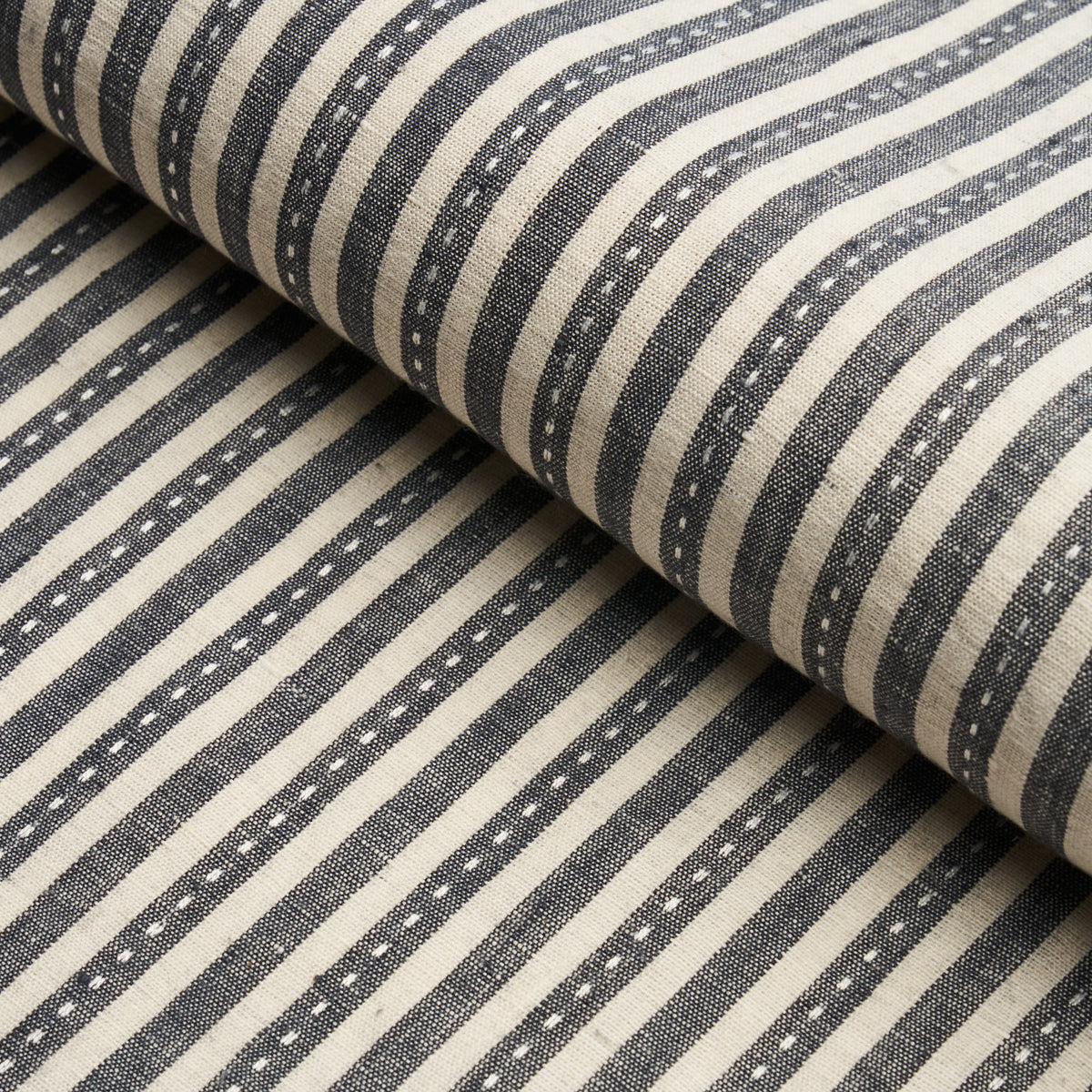 Schumacher Mathis Ticking Stripe Carbon Fabric - Eade's Wallpaper