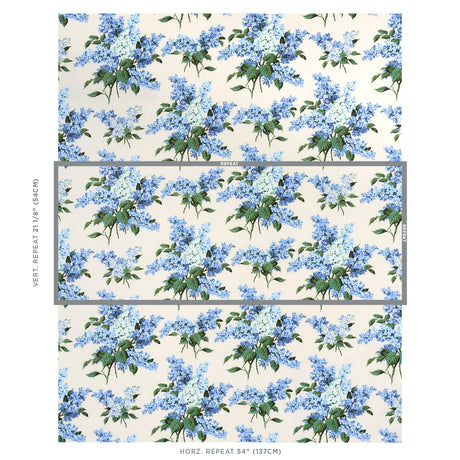Schumacher Proust'S Lilacs Blue Fabric - Eade's Wallpaper