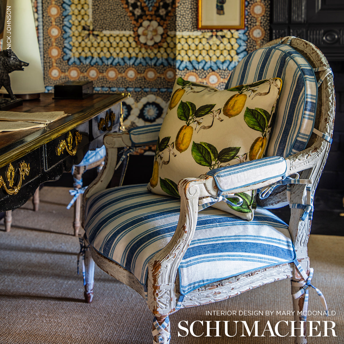 Schumacher Le Citron Ivory Fabric - Eade's Wallpaper