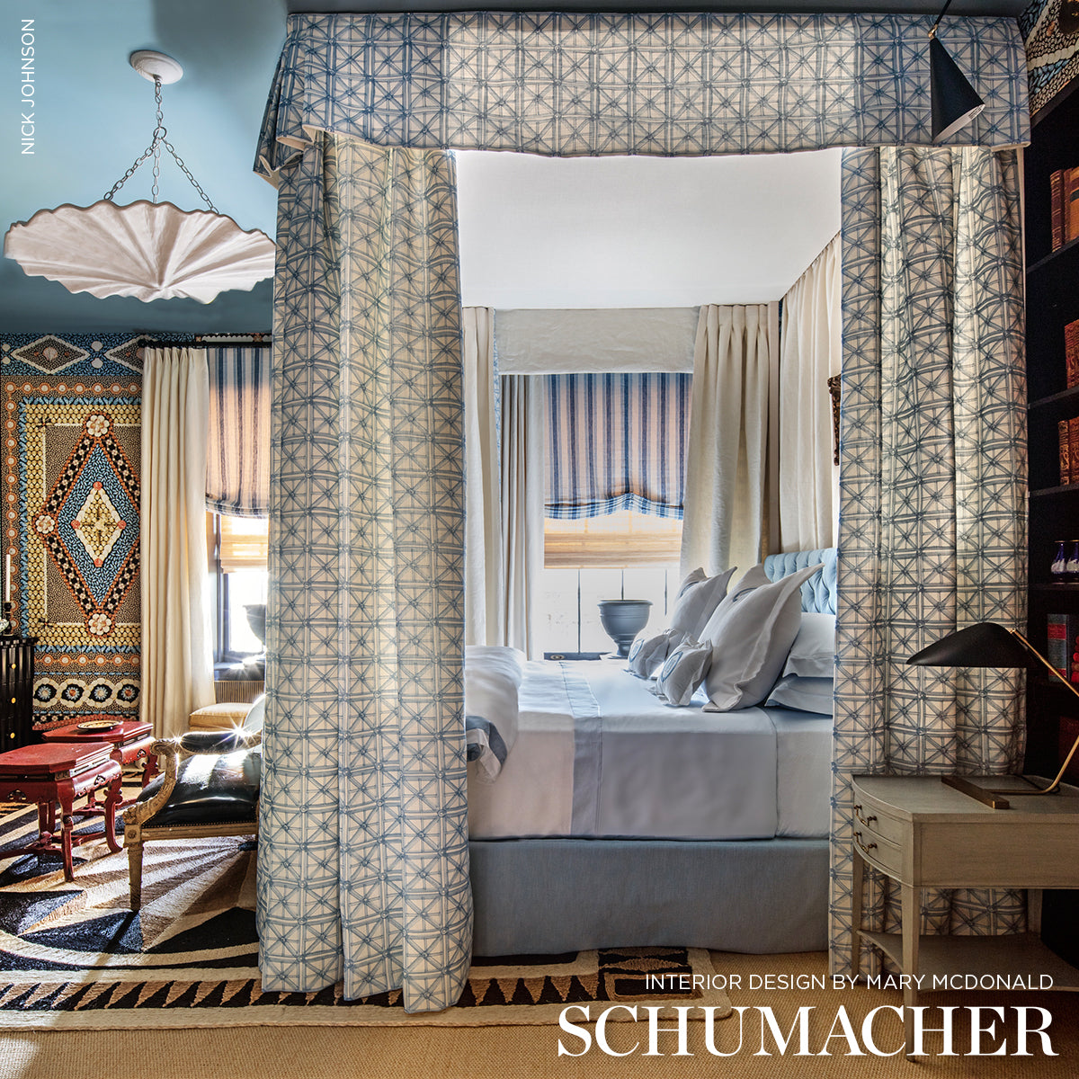 Schumacher Portail Francais Indoor/Outdoor Sky Fabric - Eade's Wallpaper