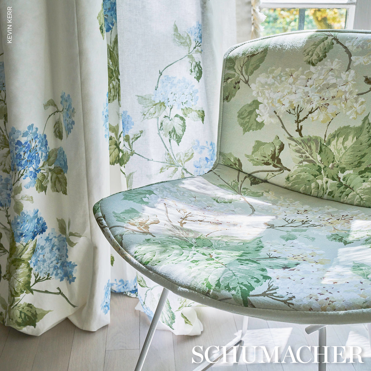 Schumacher Summer Hydrangea Celadon Fabric - Eade's Wallpaper