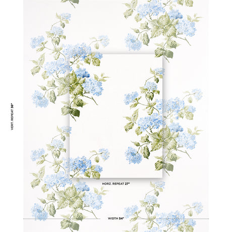 Schumacher Summer Hydrangea Blue Hydrangea Fabric - Eade's Wallpaper