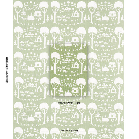 Schumacher Farm Scene Green Fabric