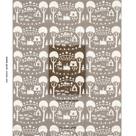 Schumacher Farm Scene Brown Fabric