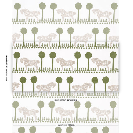 Schumacher Polka Dot Pony Olive Fabric - Eade's Wallpaper