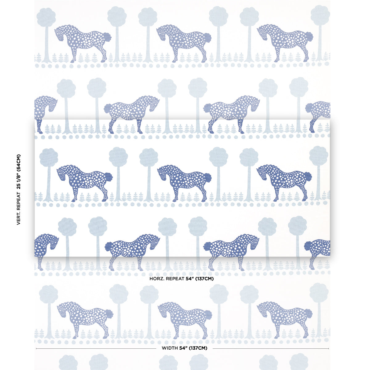 Schumacher Polka Dot Pony Blue Fabric - Eade's Wallpaper
