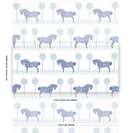 Schumacher Polka Dot Pony Blue Fabric - Eade's Wallpaper