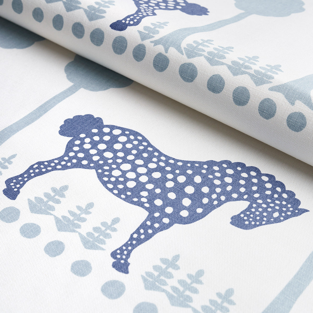 Schumacher Polka Dot Pony Blue Fabric - Eade's Wallpaper