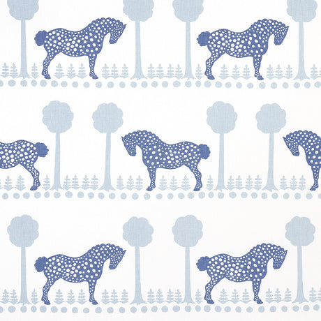 Schumacher Polka Dot Pony Blue Fabric - Eade's Wallpaper