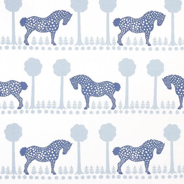 Schumacher Polka Dot Pony Blue Fabric - Eade's Wallpaper