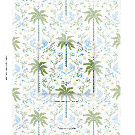 Schumacher Island Palm Indoor/Outdoor Blue & Green Fabric