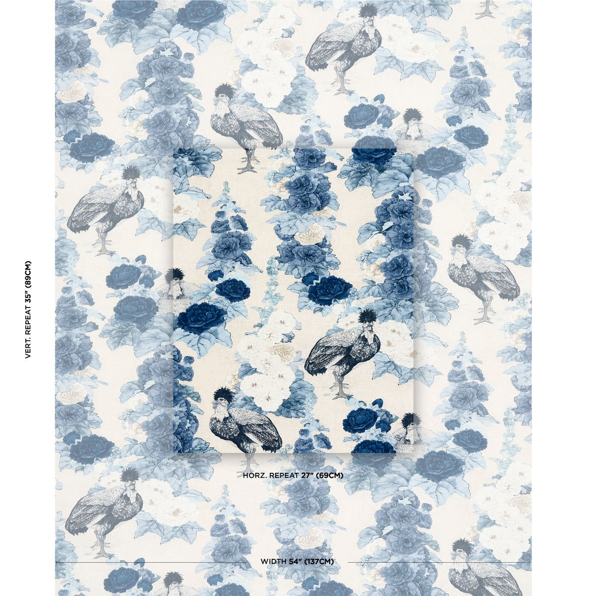 Schumacher Lady Hollyhock Delft Fabric